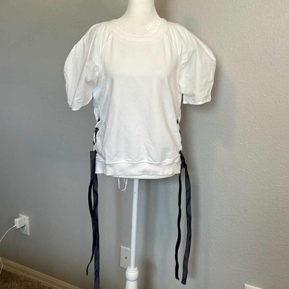 Current Air Puff Poplin Sleeve Terry Side Tie Top Size Medium